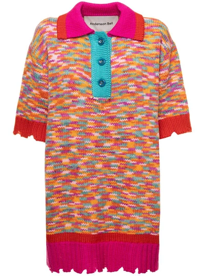 Shop Andersson Bell Portela Space Dyed Oversize Collar Knit Polo In Multicolor