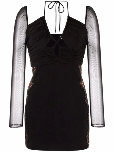Self-portrait Plain Knitted Hollowed-out Mini Dress In Black