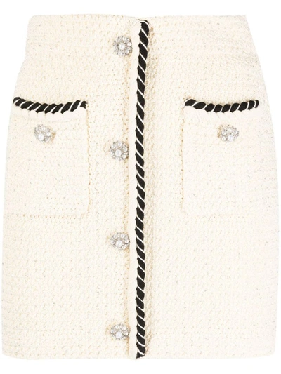 Shop Self-portrait Sequin Knitted Mini Skirt In Beige