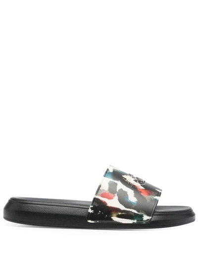 Shop Alexander Mcqueen Graphic Logo Print Pool Slides In White