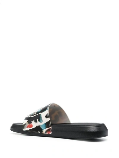 Shop Alexander Mcqueen Graphic Logo Print Pool Slides In White