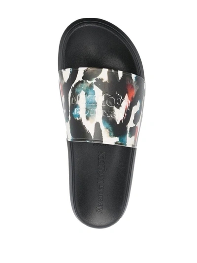 Shop Alexander Mcqueen Graphic Logo Print Pool Slides In White