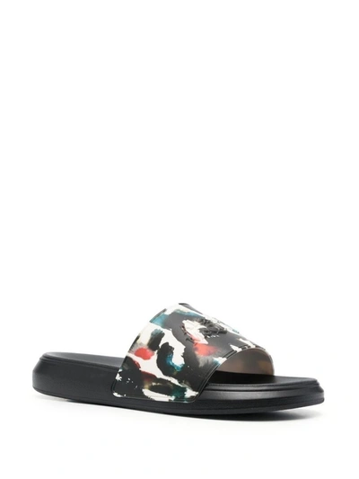 Shop Alexander Mcqueen Graphic Logo Print Pool Slides In White