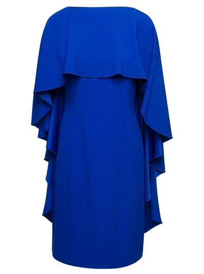 Shop Alberta Ferretti Blue Cape Dress With Ruffle Detailing In Acetate Woman