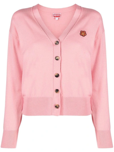 Shop Kenzo V-neck Logo Cardigan In Pink