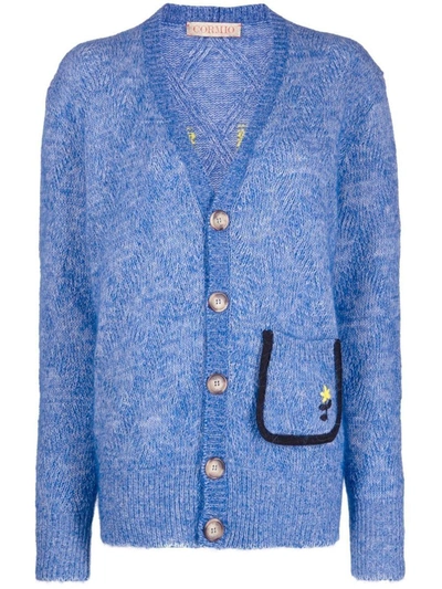 Cormio Renato Intarsia Wool-blend Cardigan In Azzurro