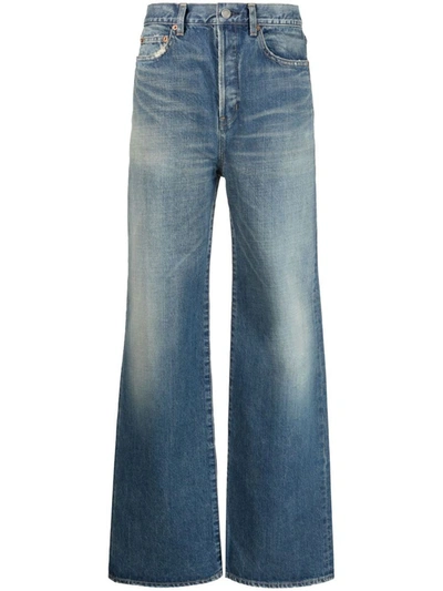 Shop Saint Laurent Wide Leg Denim Jeans In Blue