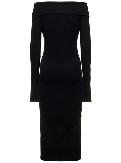 Shop The Andamane Black Midi Kaia Dress In Stretch Jersey Crepe With Off-the-shoulder Neckline  Woman