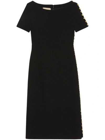 Shop Gucci Gg Buttons Wool Dress In Black