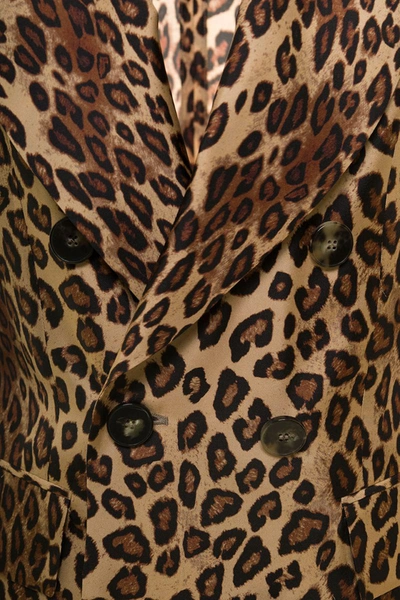 Shop Alberto Biani Brown Leopard-print Double Breasted Blazer In Silk Woman