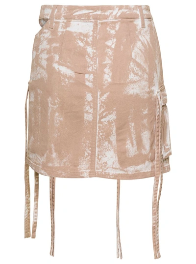 Shop Andreädamo Beige Mini-skirt With Cut-out And Crossed Fastening In Stretch Cotton Woman