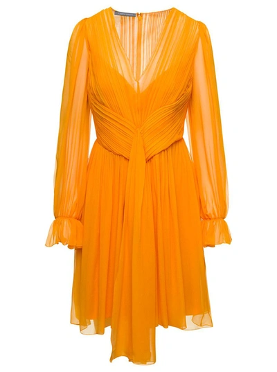 Shop Alberta Ferretti Mini Orange Dress With Gatherings And Drapes In Silk Chiffon Woman