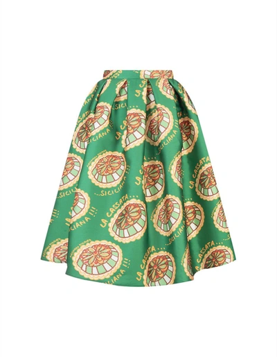 Shop Alessandro Enriquez Bell Midi Skirt With Cassate Print In Green