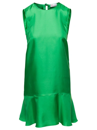 Shop Red Valentino Mini Emerald Green Dress With Ruffle In Silk Woman