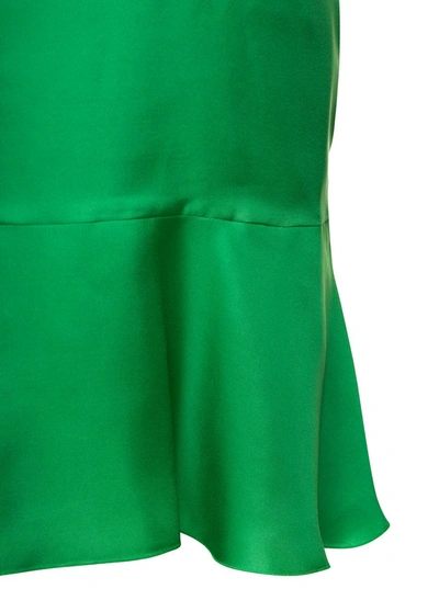 Shop Red Valentino Mini Emerald Green Dress With Ruffle In Silk Woman