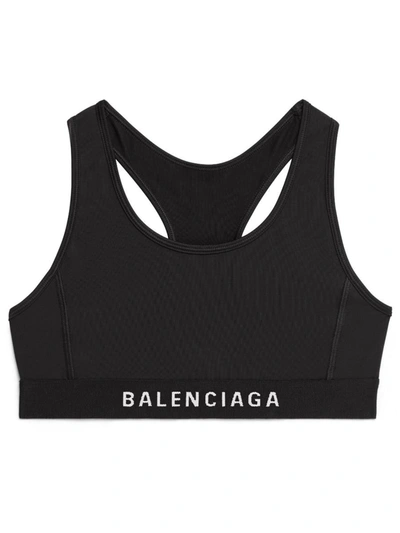 Shop Balenciaga Logo Sports Bra In Nero E Bianco