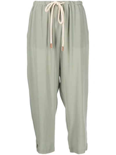 Shop Alysi Cropped Silk Trousers In Verde Scuro