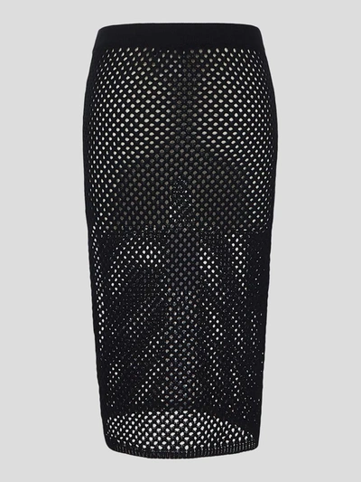Shop Laneus Mesh Skirt In <p> Midi Skirt In Black Mesh Cotton With With Side Slit