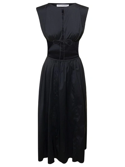Shop Philosophy Di Lorenzo Serafini Black Poplin Sleeveless Maxi Dress With Cut-out Detail In Polyammide Woman