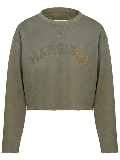 Shop Maison Margiela Logo Cropped Sweatshirt In Green