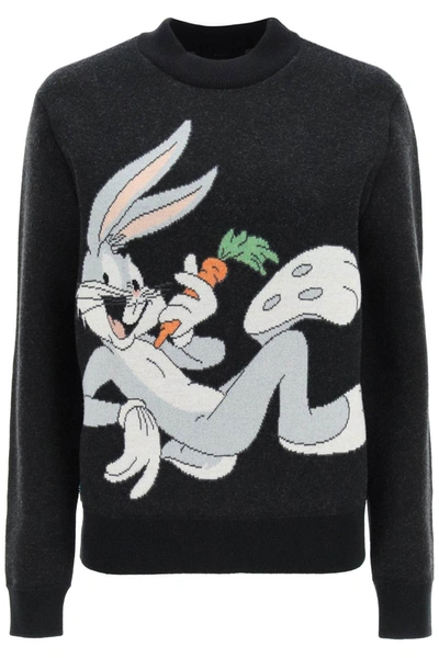 Shop Alanui 'bugs Bunny' Jacquard Wool Sweater In Grey