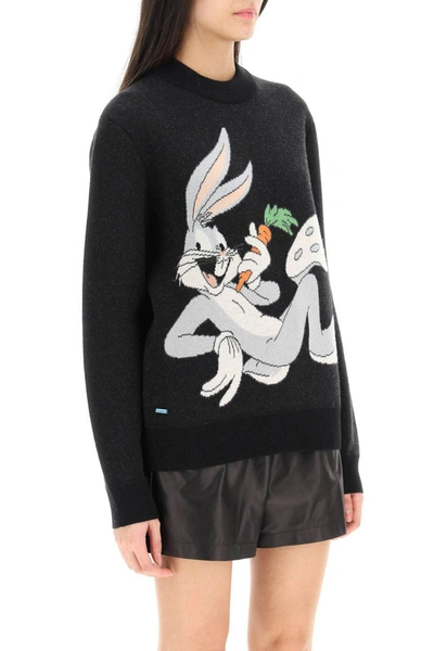 Shop Alanui 'bugs Bunny' Jacquard Wool Sweater In Grey