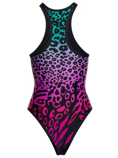 Shop Attico Animal Print Racerback Swimsuit In Multicolor Technical Fabric Woman