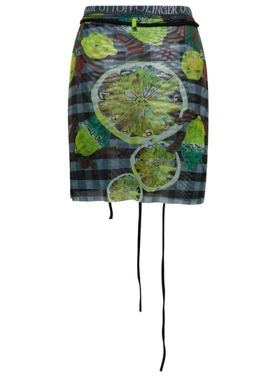 Shop Ottolinger Multicolor Wrap Skirt With Branded Band And Lemon Print In Mesh Woman