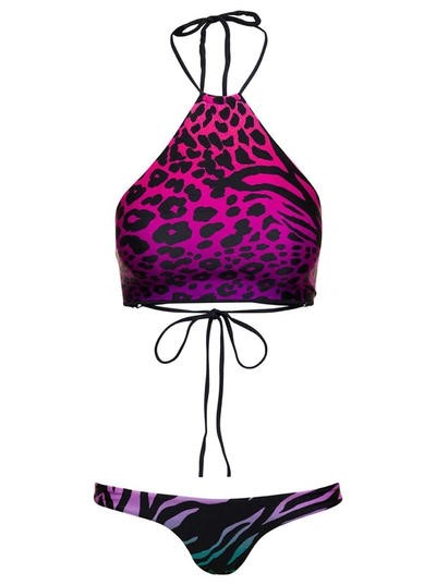Shop Attico Animal-print Bikini Set In Fuchsia Technical Fabric Woman In Multicolor