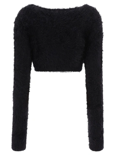Shop Ambush "fur Knit Crop" Cardigan In Black