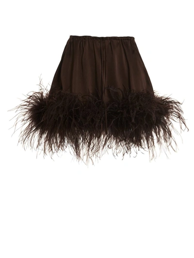 Shop Oseree Oséree Feather Silk Skirt In Brown