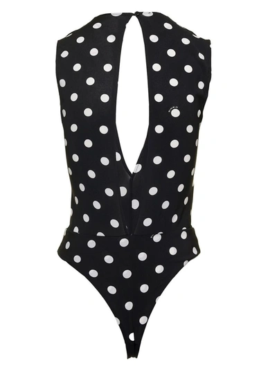 Shop Pinko Black And White Bodysuit Sith Cut-out And All-over Polka Dots Motif In Stretch Viscose Woman