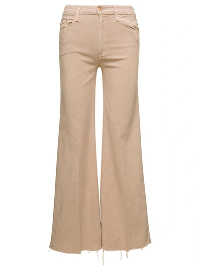Shop Mother Beige High-waist Flared Jeans In Cotton Blend Woman