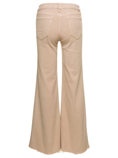 Shop Mother Beige High-waist Flared Jeans In Cotton Blend Woman