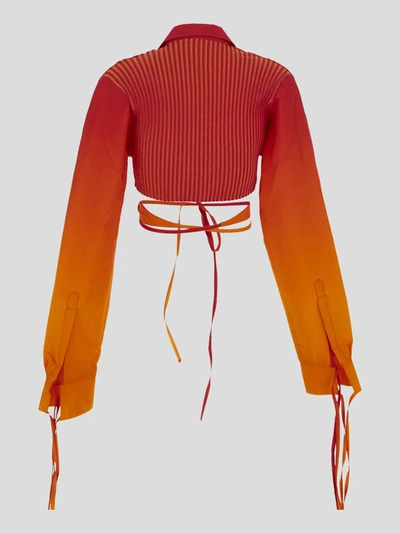 Shop Andrea Adamo Andreadamo Sex On The Beach Shirt Top In <p>andreadamo Cropped Shirt Top In Sex On The Beach Cotton With Orange And Hit Pink Ribbed Details O