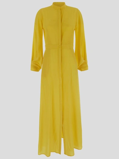 Shop Cri.da Crida Cento Long Dress In <p>crida Cento Long Dress In Yellow Crepe De Chine Silk