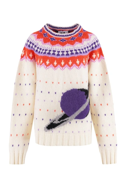 Shop Msgm Crew-neck Wool Sweater In Multicolor