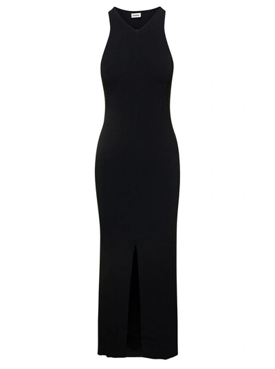 Shop Nanushka 'elia' Long Black Dress With Front Split In Viscose Blend Woman