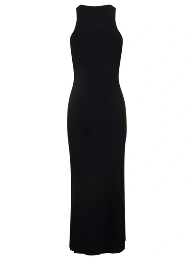 Shop Nanushka 'elia' Long Black Dress With Front Split In Viscose Blend Woman
