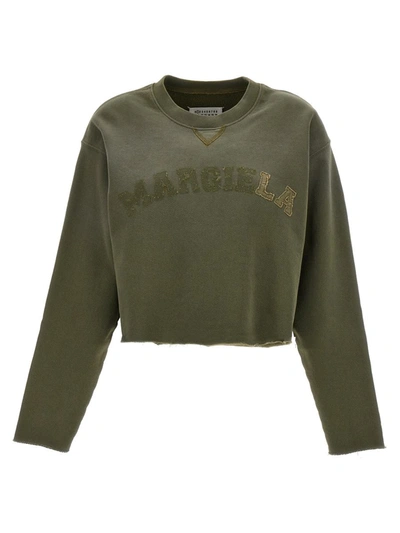 Shop Maison Margiela Logo Embroidery Cropped Sweatshirt In Green