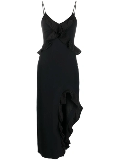 Shop David Koma Open Leg Ruffle Detail Slip Dress In Black