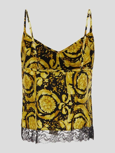 Shop Versace Underwear Baroccok Top In <p> Underwear Top In Black/gold Silk With Barocco Print