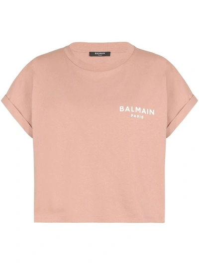 Shop Balmain T-shirt Logo Clothing In Nude &amp; Neutrals