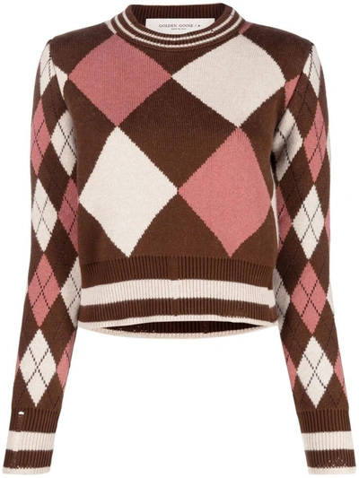 Shop Golden Goose Cropped Checked Jumper In Brown