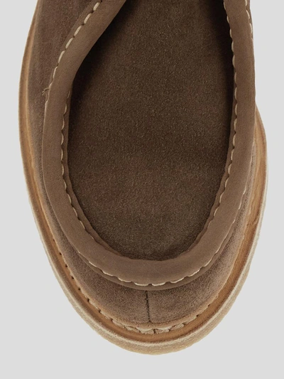 Shop Paraboot Flat Shoes In <p> Derby Shoes In Smoky Honey Suede Leather With Stitching Detail