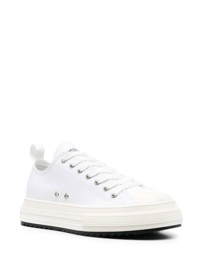 Shop Dsquared2 White Low-top Sneakers With Logo In Cotton Man
