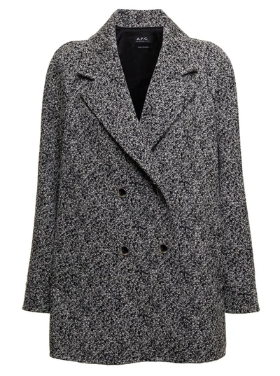 Shop Apc A.p.c Woman's Double-breasted Grey  Cotton Blend Coat In Black