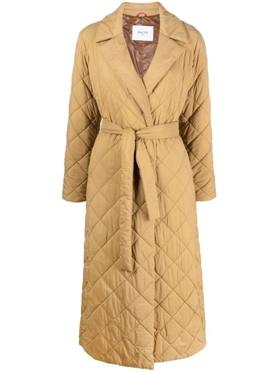 Shop Paltò Wool Blend Single Breasted Long Coat In Beige