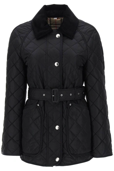 Shop Burberry 'penston' Midi Quilted Jacket In Black