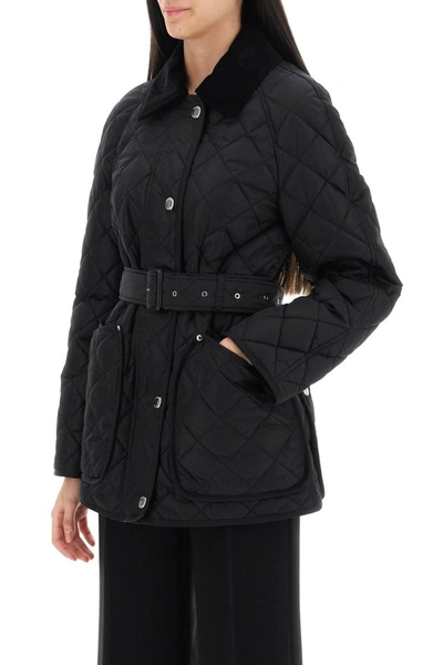 Shop Burberry 'penston' Midi Quilted Jacket In Black